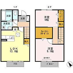 名鉄名古屋本線 東岡崎駅 徒歩15分の賃貸アパート 1階2LDKの間取り