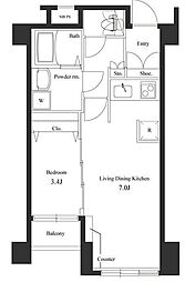 ヴェルト横濱石川町 3階1LDKの間取り
