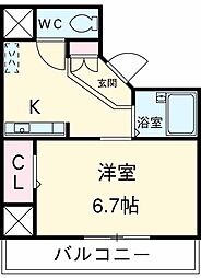 JR武蔵野線 東松戸駅 徒歩4分の賃貸マンション 3階ワンルームの間取り