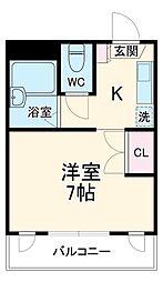 カレッジハイツ市川 1階1Kの間取り