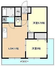 南台ハイツ 4階2LDKの間取り