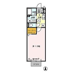 リベルテ月曜館 1Kの間取図画像