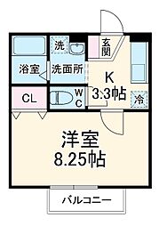 カルミアエステート 2階1Kの間取り