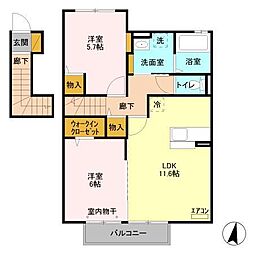 ソレアード　Ａ 2階2LDKの間取り