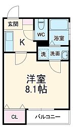 リブレア豊Ｂ棟 2階1Kの間取り