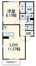 京急久里浜線 YRP野比駅 徒歩14分の賃貸アパート 2階1LDKの間取り