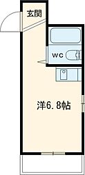 京王線 西調布駅 徒歩4分の賃貸アパート 2階ワンルームの間取り