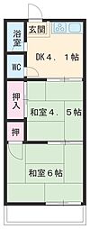 コーポ美芳 2階2Kの間取り