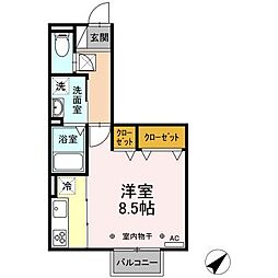 カルマート 206 2階1Kの間取り