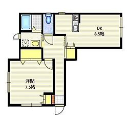 Ｐａｔｉｏ 1階1DKの間取り
