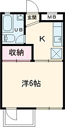 あんずマンション 2階1Kの間取り