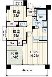 ＢＥＬＩＳＴＡ北習志野ウエストレジデンス 4階3LDKの間取り