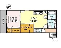 アロース　フェリス 2階1SLDKの間取り