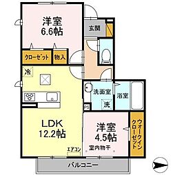 アヴェール 1階2LDKの間取り