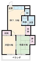 名鉄名古屋本線 桜駅 徒歩4分の賃貸マンション 3階2DKの間取り
