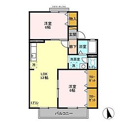 カーサみつわ台　D 2階2LDKの間取り