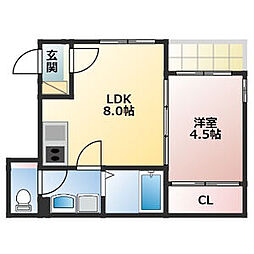 アンバー尾頭橋 2階1DKの間取り
