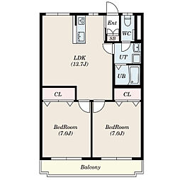 シンフォニックガーデン 3階2LDKの間取り