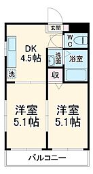 ベルウッドマンション2号館 2階2DKの間取り