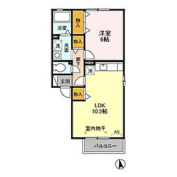 メゾン・クレール　Ａ/Ｂ 2階1LDKの間取り