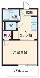 フレグランス東栄 105 1階1Kの間取り