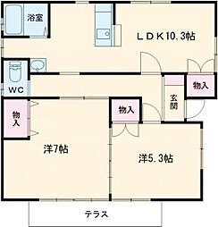 アスナロ2号棟 1階2LDKの間取り