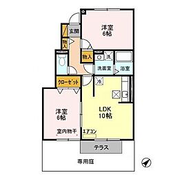 チェリーコート　I 1階2LDKの間取り