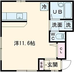 カトルセゾン 1階ワンルームの間取り