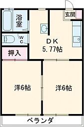 関東鉄道常総線 玉村駅 徒歩5分の賃貸アパート 2階2DKの間取り