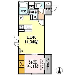 東京メトロ千代田線 綾瀬駅 徒歩10分の賃貸アパート 2階1LDKの間取り