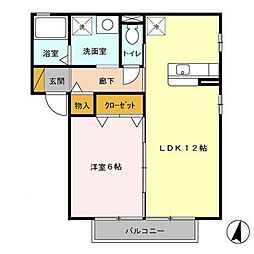 アイビースクエア四季の杜　Ｄ 1階1LDKの間取り