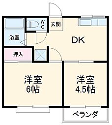 サティライトＢ 2階2DKの間取り