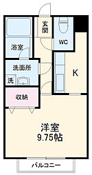 ジュネスコート 2階1Kの間取り