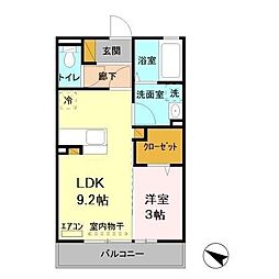 イーストファインヒルズ 3階1LDKの間取り