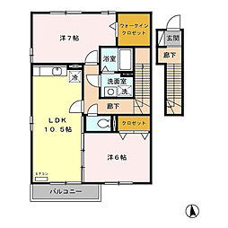 グランメール朝日A 2LDKの間取図画像