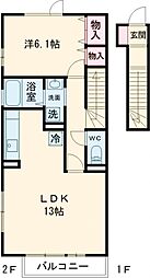 エクセレント自由が丘 2階1LDKの間取り