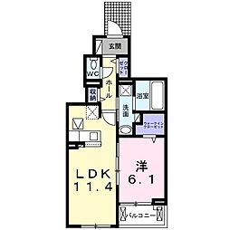 アヴニール 1階1LDKの間取り