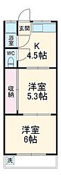 名古屋市営鶴舞線 塩釜口駅 徒歩14分の賃貸マンション 3階2Kの間取り