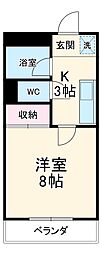 名古屋市営鶴舞線 塩釜口駅 徒歩22分の賃貸マンション 2階1Kの間取り