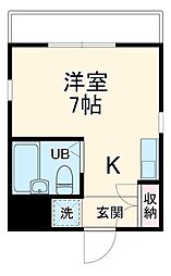 名古屋市営鶴舞線 原駅 徒歩8分の賃貸マンション 4階ワンルームの間取り
