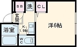 サンラック西京極 2階1Kの間取り
