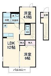 北総鉄道 北国分駅 徒歩18分の賃貸アパート 2階2LDKの間取り