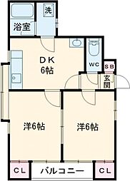 パルティールステージ1 2階2DKの間取り