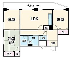 第5梅野ビル 3階3LDKの間取り