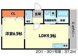 京阪本線 土居駅 徒歩3分の賃貸アパート 2階1LDKの間取り