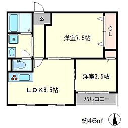 プランドール 1階2LDKの間取り