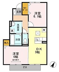 ベリー・アニマーレ 1階2LDKの間取り