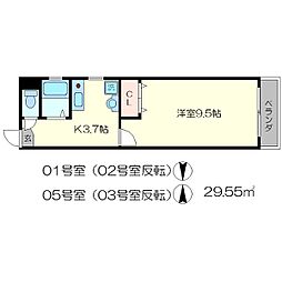 阪急京都本線 大宮駅 徒歩3分の賃貸マンション 3階1Kの間取り
