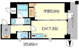 ベラジオ五条堀川3 1DKの間取図画像