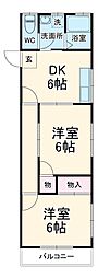 JR常磐線 馬橋駅 徒歩8分の賃貸アパート 2階2DKの間取り